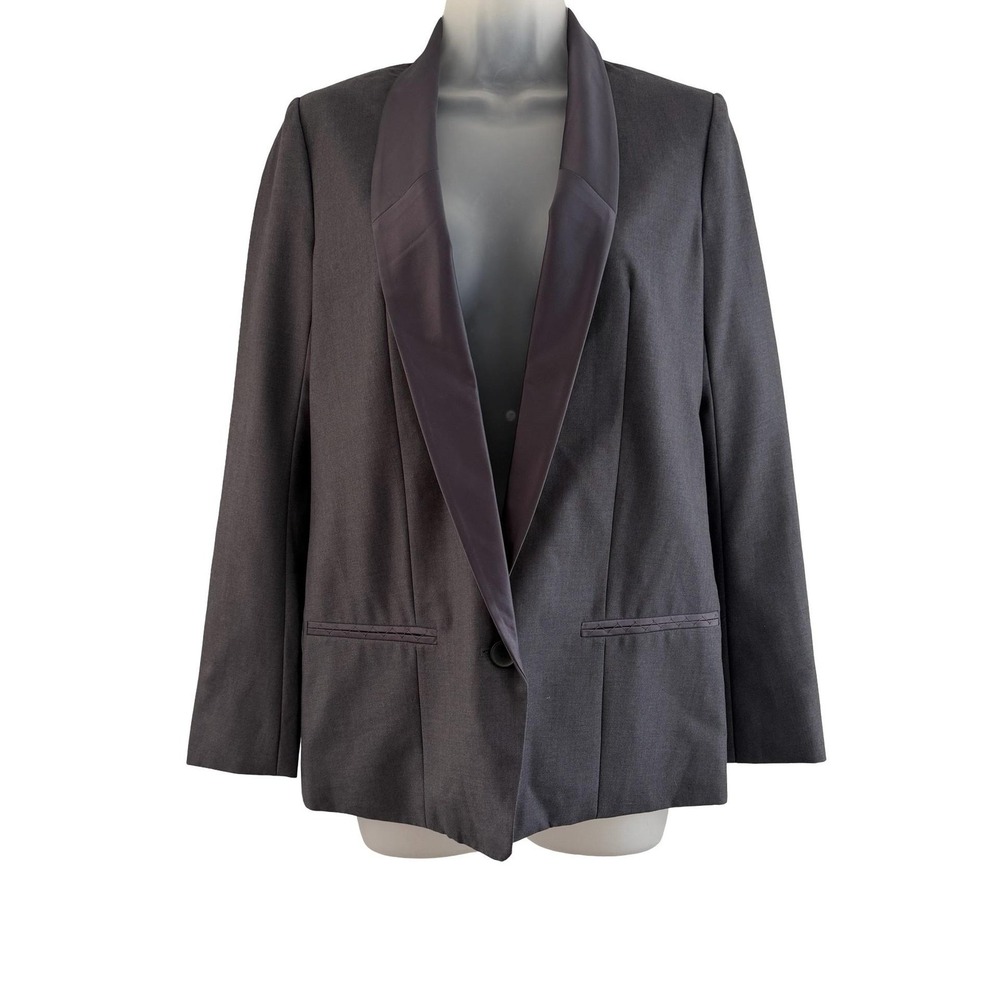 Kai-aakmann Blazer Womens S Gray Tuxedo Shawl Collar Satin Trim Jacket Tailoring